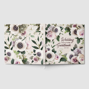 White Anemone on Cameo Beige Guest Book