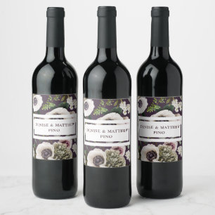White Anemone on Midnight Plum Wine Label