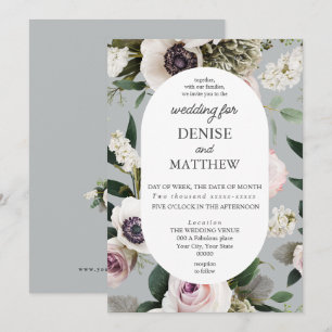 White Anemone on Northern Droplet Grey Wedding Invitation