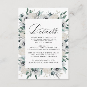 White Anemones and Roses Wedding Details Enclosure Card