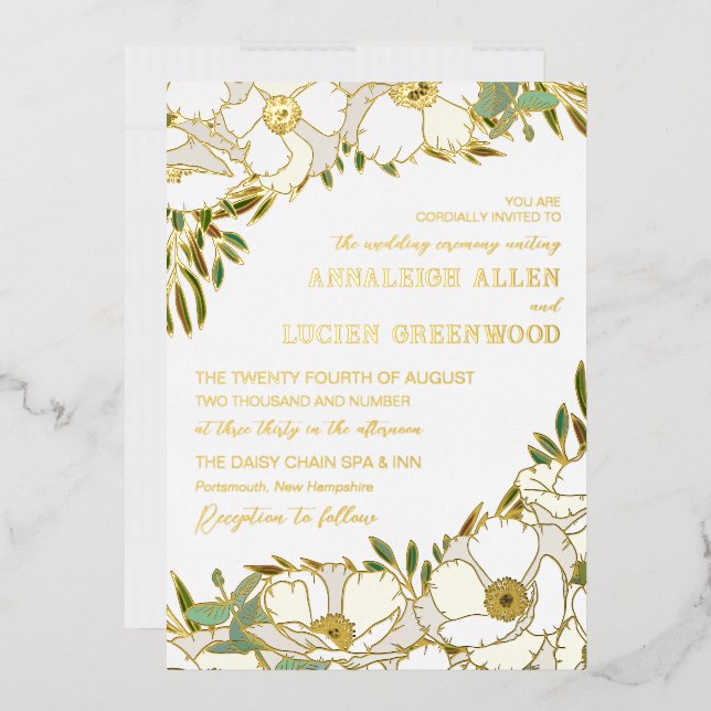 White Anemones Gold Foil Line Art Wedding (Envelope)