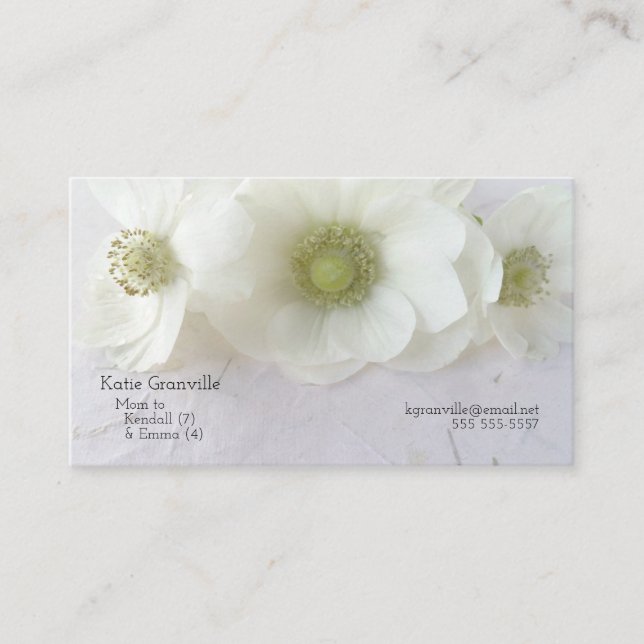 White anemones on texture business card (Front)