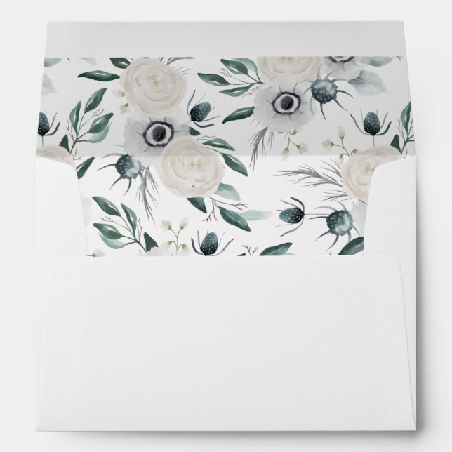 White Anemones Pattern Pre-Printed Return Address Envelope (Back (Bottom))