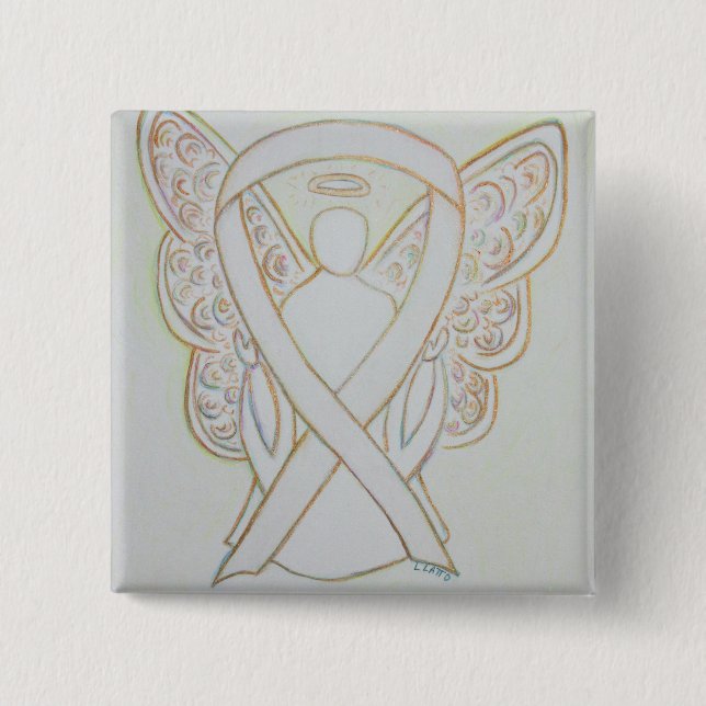 White Angel Awareness Ribbon Custom Art Pins (Front)