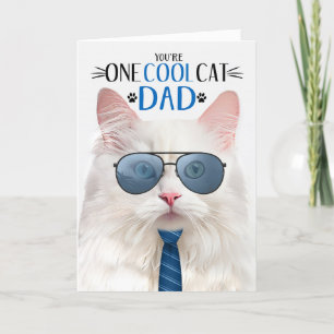 White Angora Cat Father's Day One Cool Cat Holiday Card