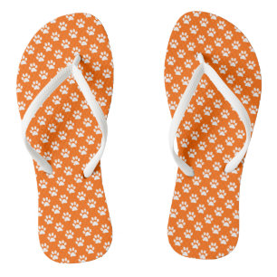 White Animal Paw Prints on Orange Jandals