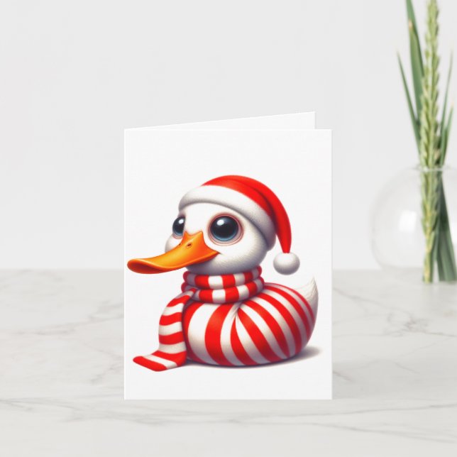 White Animated Duck Christmas Card (Front)