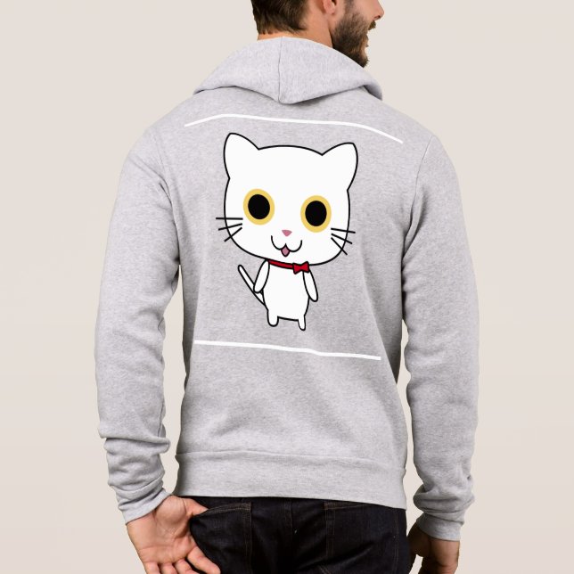 White Anthropomorphic Cat Hoodie (Back)