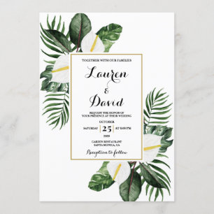 White Anthurium and greenery wedding Invitation