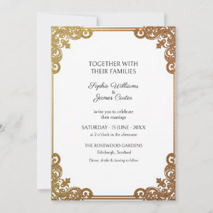 White Antique Gold Baroque Wedding Invitation