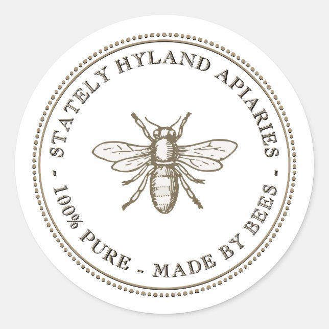 White Apiary Product Label Chiseled Text with Bee  (Front)
