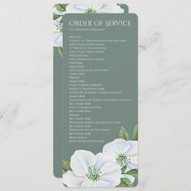 White Apple Blossom Order of Service Wedding Invitation (Front/Back)