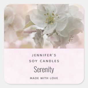 White Apple Blossom Photograph Candle Biz Square Sticker