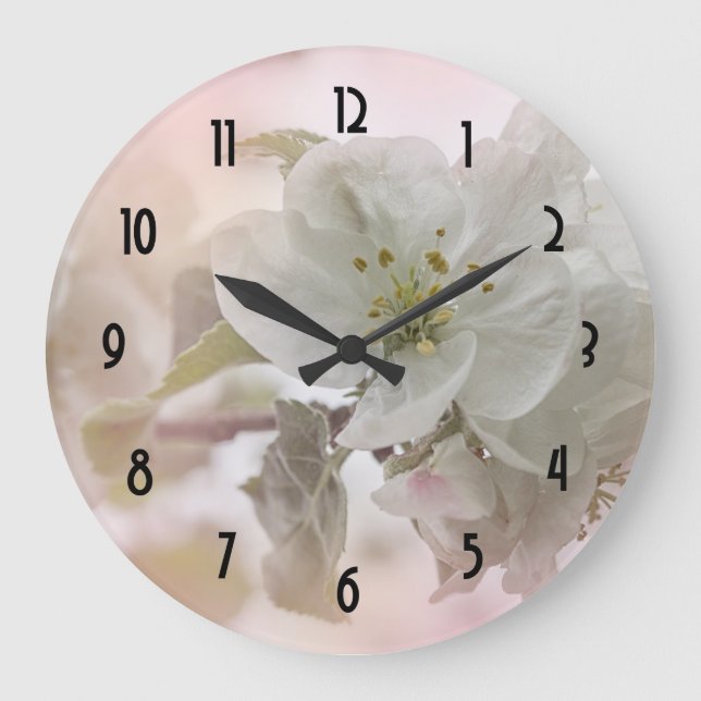 White Apple Blossom Photograph Large Clock (Front)