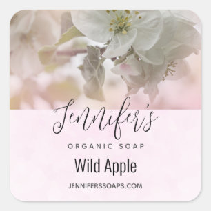 White Apple Blossom Photograph Soap Business Square Sticker