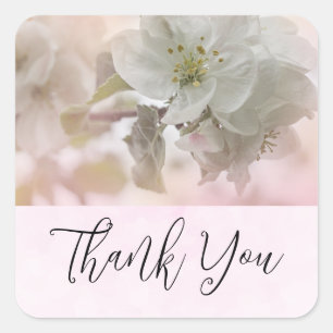 White Apple Blossom Photograph Thank You Square Sticker