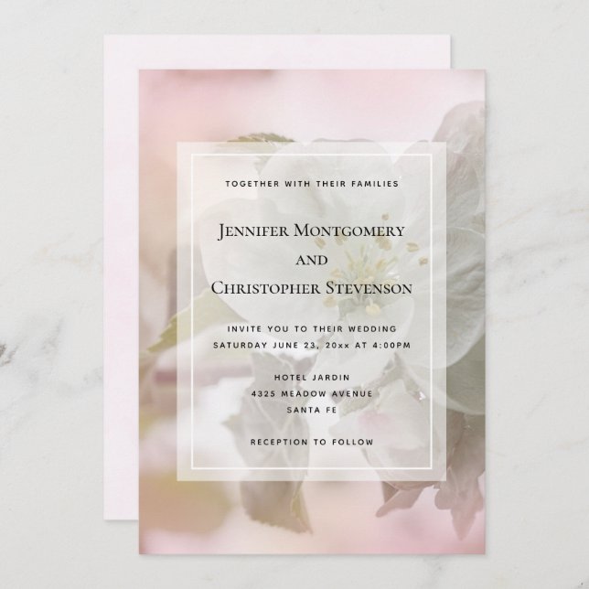 White Apple Blossom Photograph Wedding Invitation (Front/Back)