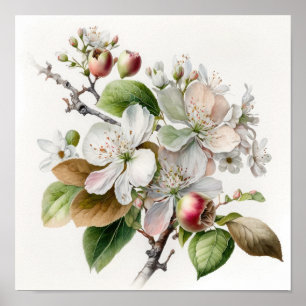 White Apple Blossoms Flower Art Print Poster