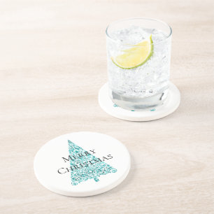 White Aqua Blue Christmas Tree Coaster