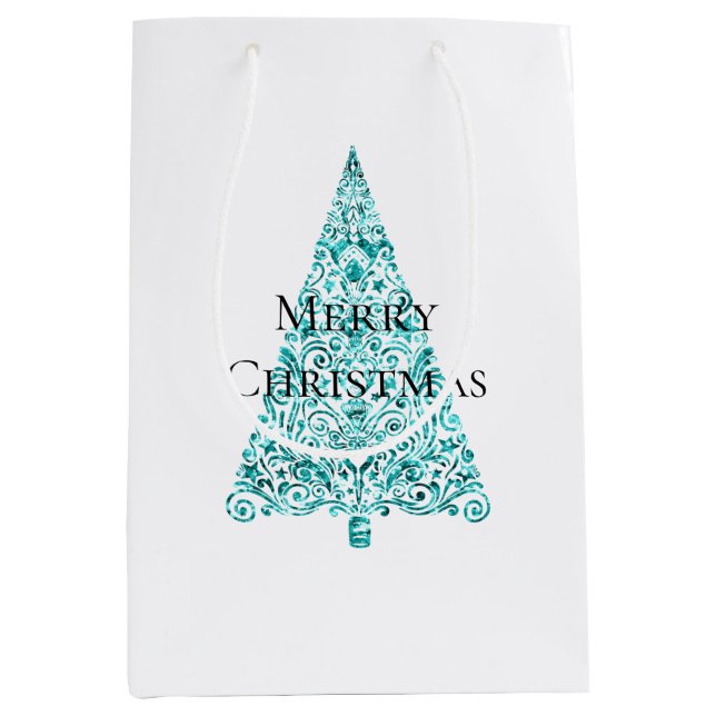 White Aqua Blue Christmas Tree Medium Gift Bag (Front)
