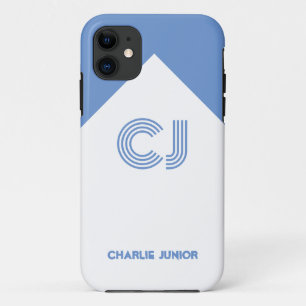 white & aqua blue Monogrammed initials Minimalist Case-Mate iPhone Case