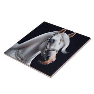 White Arabian Horse Portrait Tile