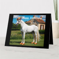 White Arabian Horse wearing hat and clogs