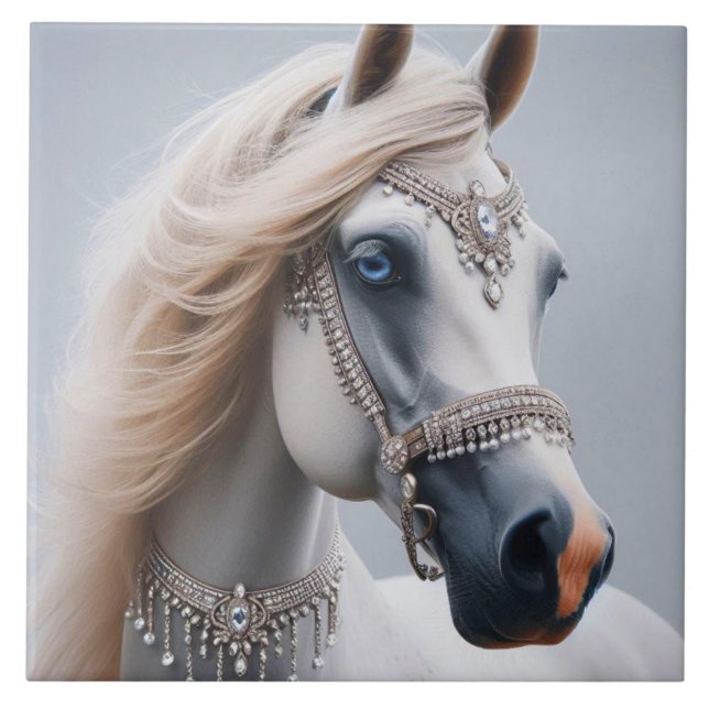 White Arabian Show Horse Tile (Front)