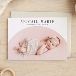 White Arch Frame Birth Announcement Card 