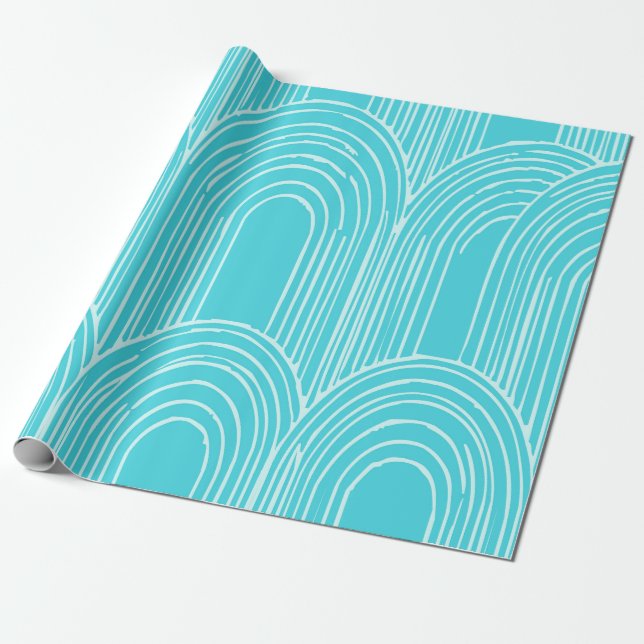White Arch Pattern on Light Blue – Modern Wrapping Paper (Unrolled)
