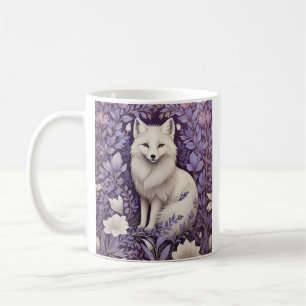 White Arctic Fox Lavender William Morris Floral Coffee Mug