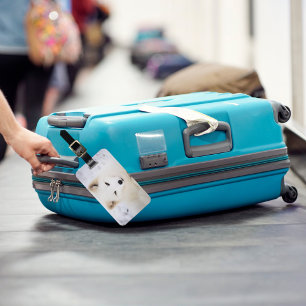 White arctic fox snow cute animal personalised luggage tag