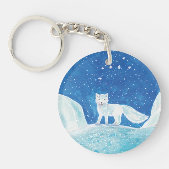 White Arctic Fox (Vulpes lagopus) Illustration   Key Ring (Front)