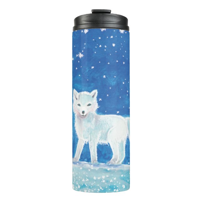 White Arctic Fox (Vulpes lagopus) Illustration  Thermal Tumbler (Front)
