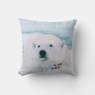 White Arctic Polar Bear Resting in Icy Snow Scene Cushion