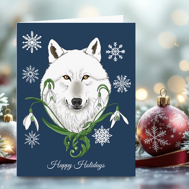 White Arctic Wolf Snowdrop Flowers Card (Creator Uploaded)
