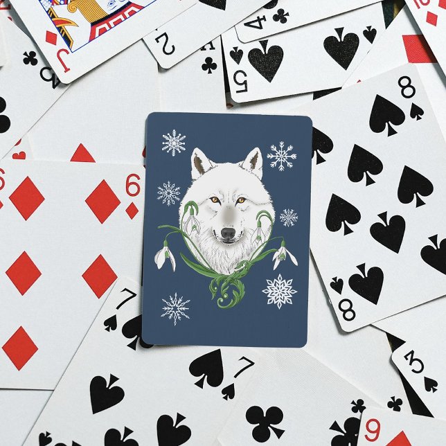 White Arctic Wolf Snowdrop Flowers Playing Cards (Creator Uploaded)
