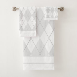 White Argyle Bath Towel Set