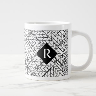 WHITE ARGYLE KNIT Big Mug + Initial II 