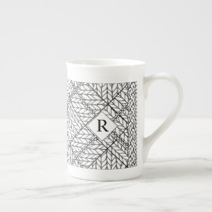 WHITE ARGYLE KNIT Bone China Mug + Text