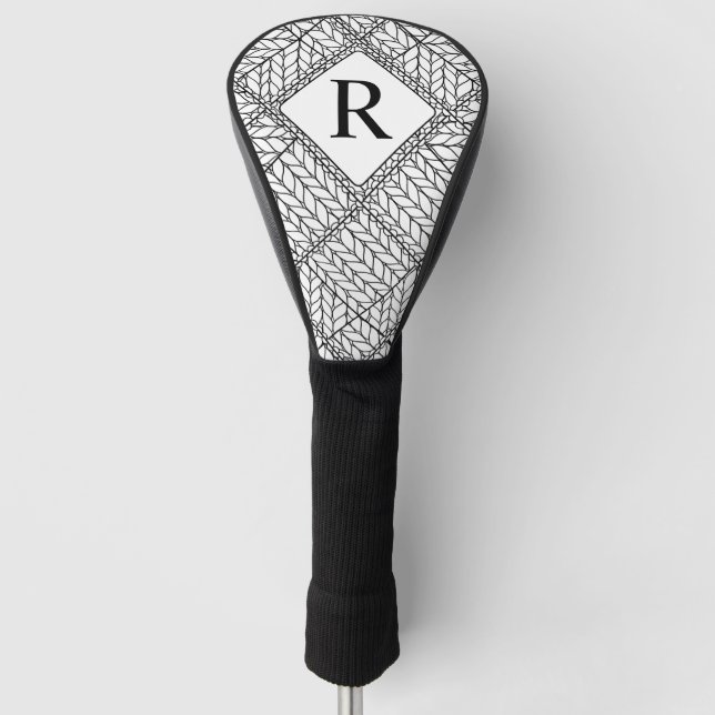 WHITE ARGYLE KNIT Golf Driver Cover + Initial  (Front)