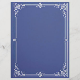 White Art Deco Frame on Dusty Blue Stationery Custom Letterhead