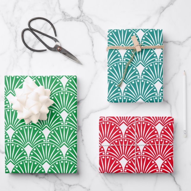 White art-deco pattern custom background wrapping paper sheet (Front)