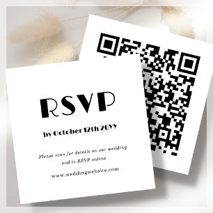 White Art Deco   QR Code   Wedding RSVP  Enclosure Card