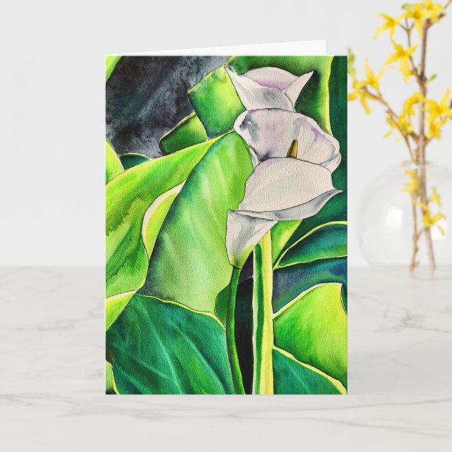 White Arum Lily watercolor tropical floral Card (Yellow Flower)