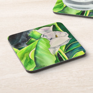 White Arum Lily watercolor tropical floral Coaster