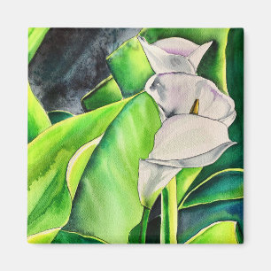 White Arum Lily watercolor tropical floral Magnet