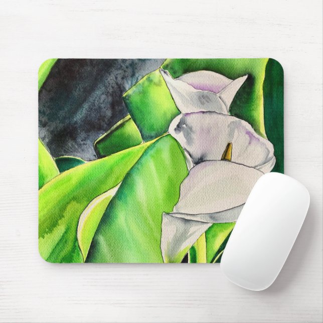 White Arum Lily watercolor tropical floral Mouse Pad (With Mouse)