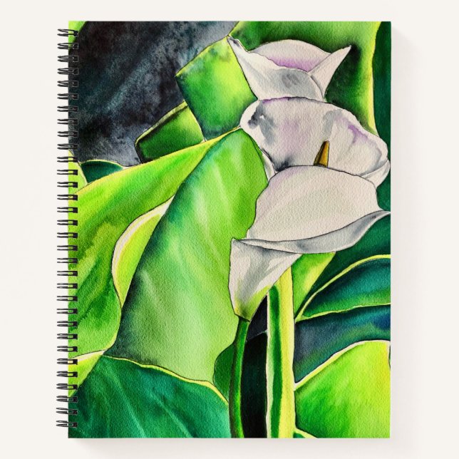 White Arum Lily watercolor tropical floral Notebook (Front)