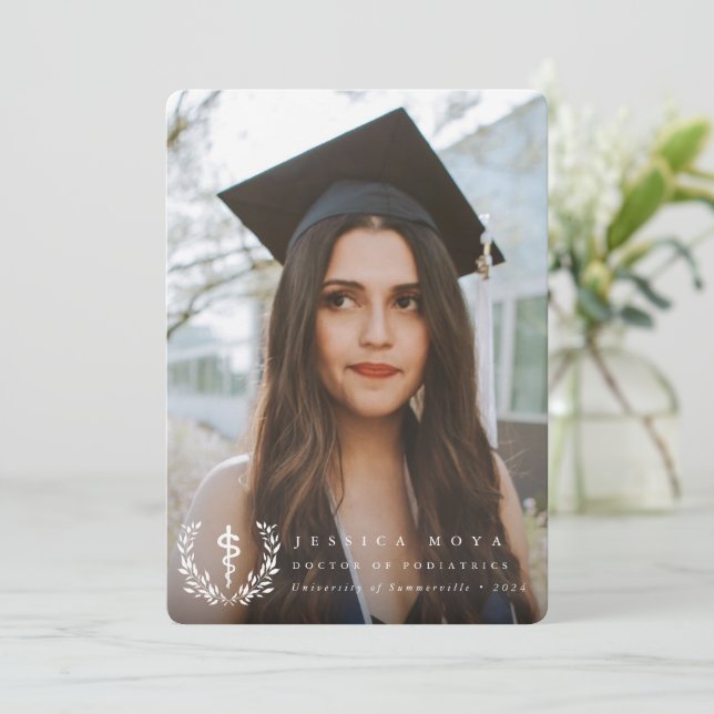 White Asclepius Medical School 2 Photo Graduation Announcement (Standing Front)